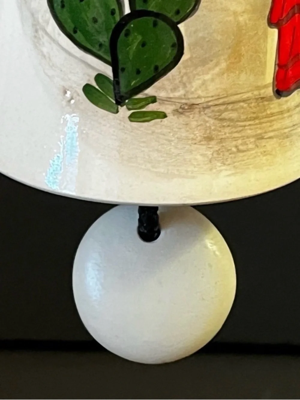 Southwest Mexican Pottery Hand Painted Wind Chime Bell Ornament Cactus Signed